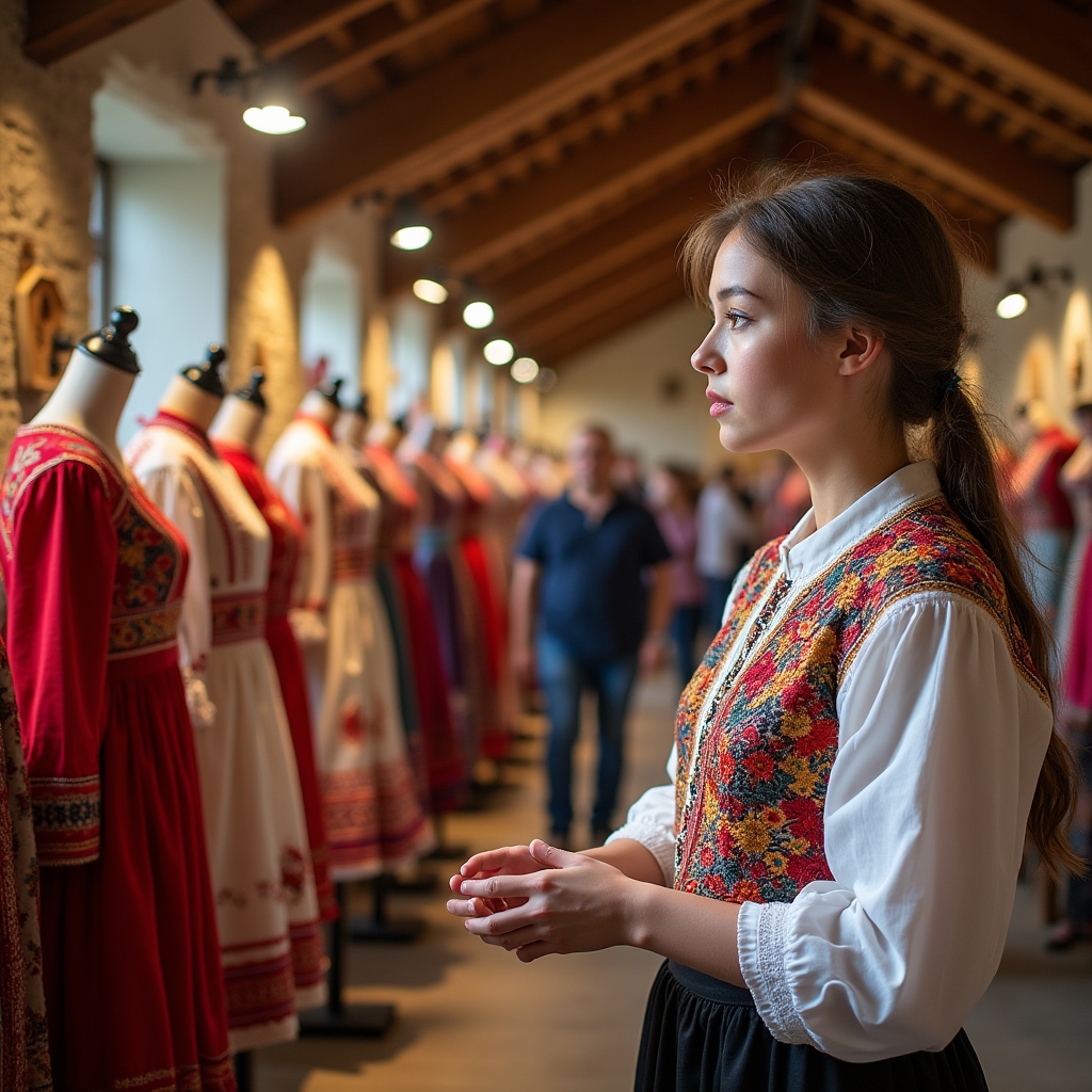 Ekspozycja tkanin ludowych na jarmarku w Krośnie